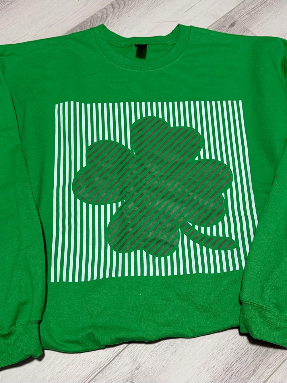 Green Long Sleeve Tee with Clover Graphic